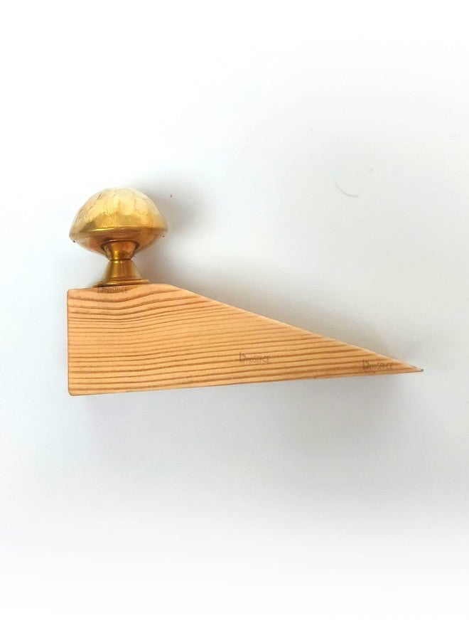Bnospace Door Stopper Wedge with Golden Hammered Knob | Non-Slip Wooden Door Stop Protector Wedges for All Surfaces Home & Office | Eco Friendly Doorstops Pack of 1 - Image 2